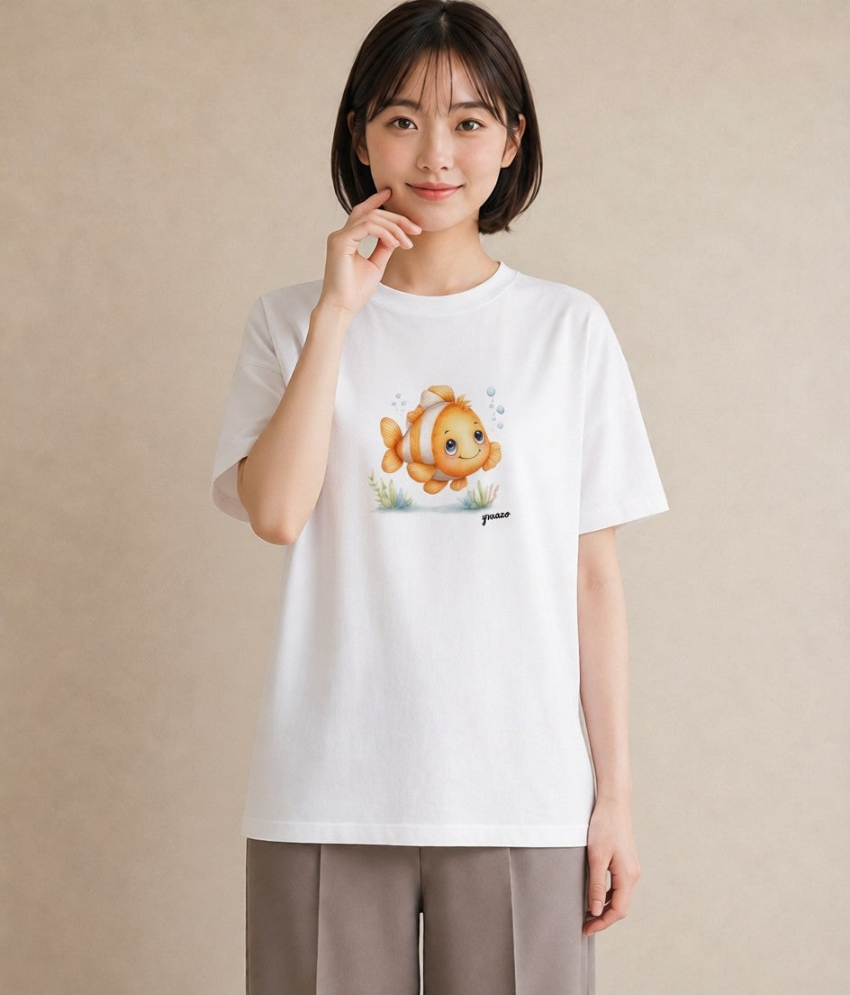 Tシャツ レディース 金魚 ペット 動物 イラスト 韓国風 女性 旅行用 白T