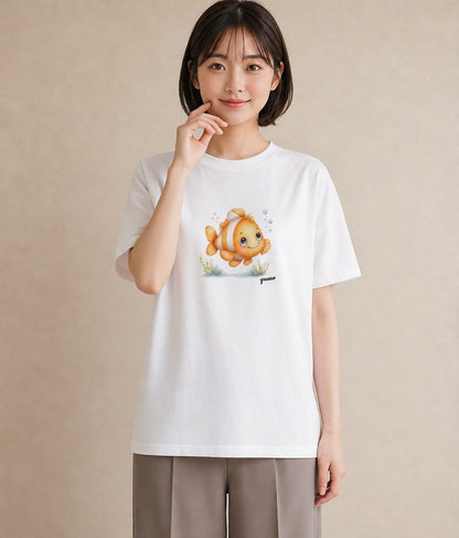 Tシャツ レディース 金魚 ペット 動物 イラスト 韓国風 女性 旅行用 白T