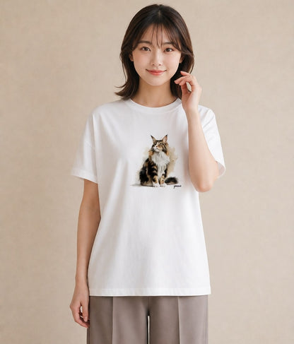 Tシャツ レディース ソマリ 猫 ねこ イラスト 手描き風 デート 帰省 白T