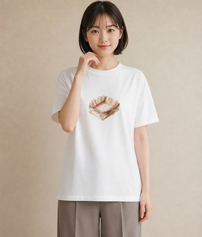 プリントTシャツ レディース 食パン 食べ物 フード イラスト ラフ ペアコーデ 秋コーデ 白T