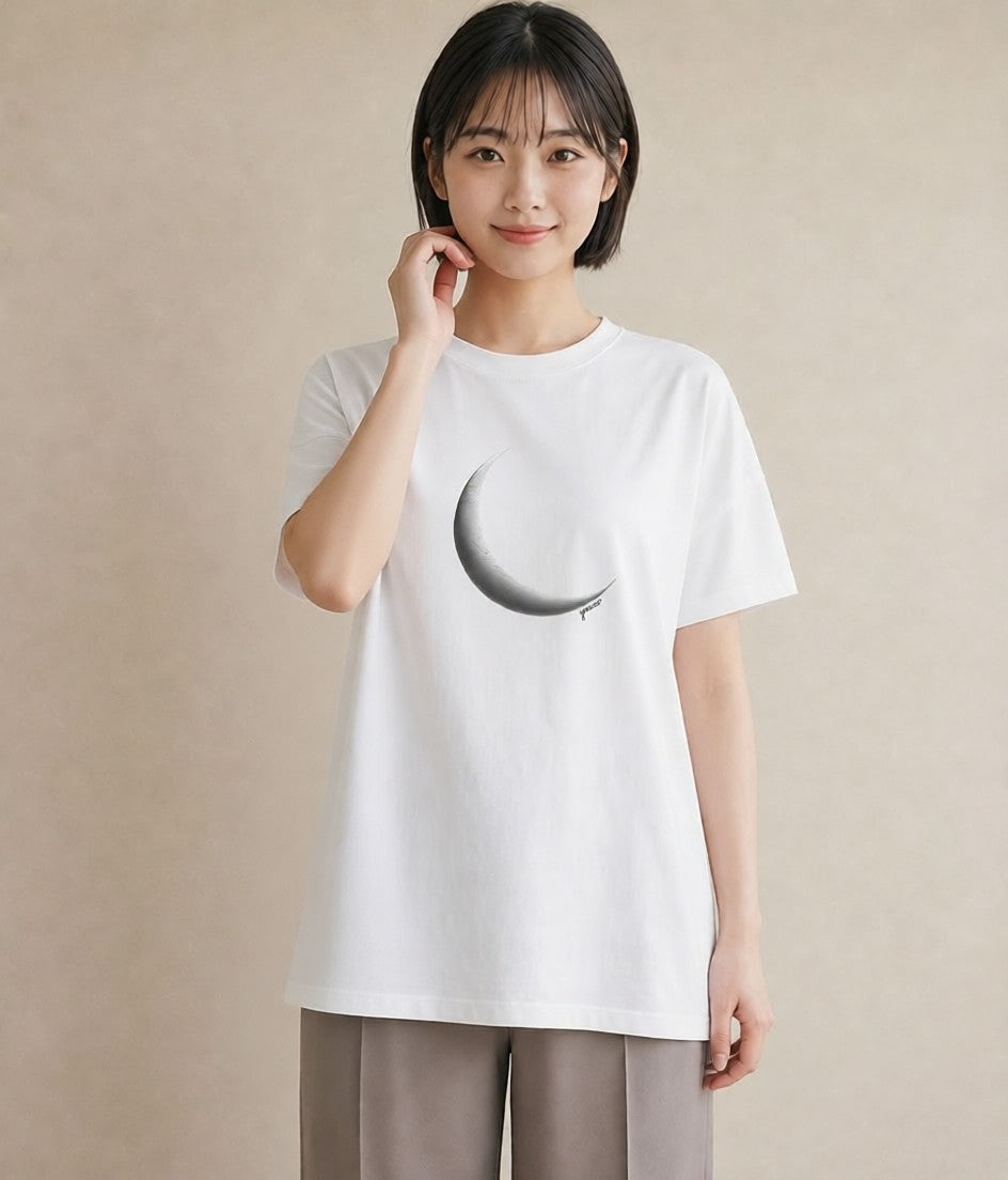 デザインTシャツ レディース 三日月 星空 宇宙 イラスト 旅行コーデ 通勤 在宅 白T