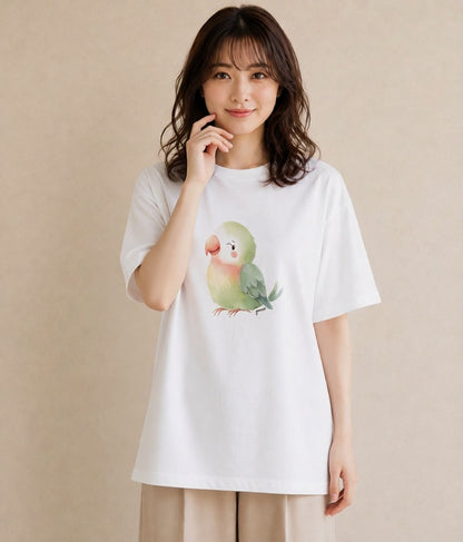 Tシャツ レディース 小鳥 ペット 動物 イラスト カフェコーデ 女性向けギフト 散歩 白T