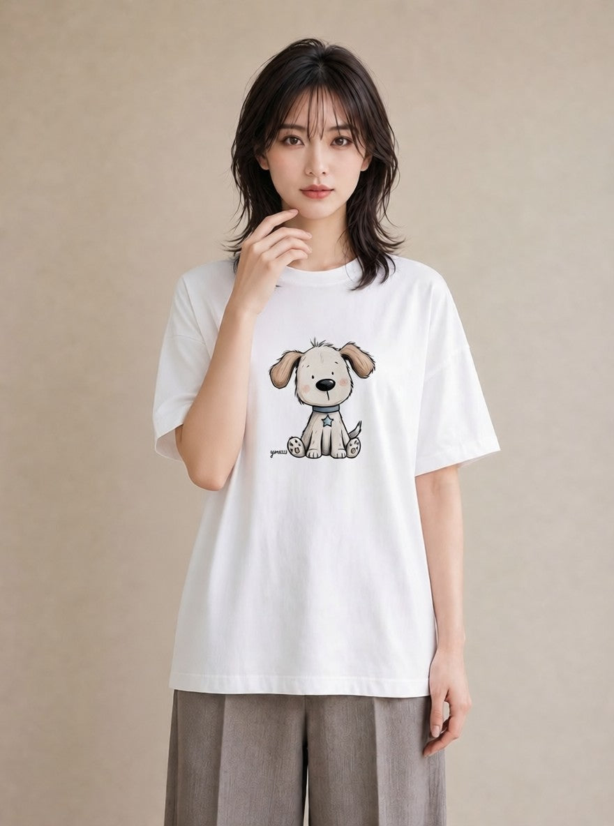 半袖Tシャツ レディース わんちゃん 犬 いぬ イラスト ポップ 旅行 母娘コーデ 白T