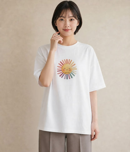 半袖Tシャツ レディース 太陽 星空 宇宙 イラスト 韓国風 カフェ服 クリスマス 白T
