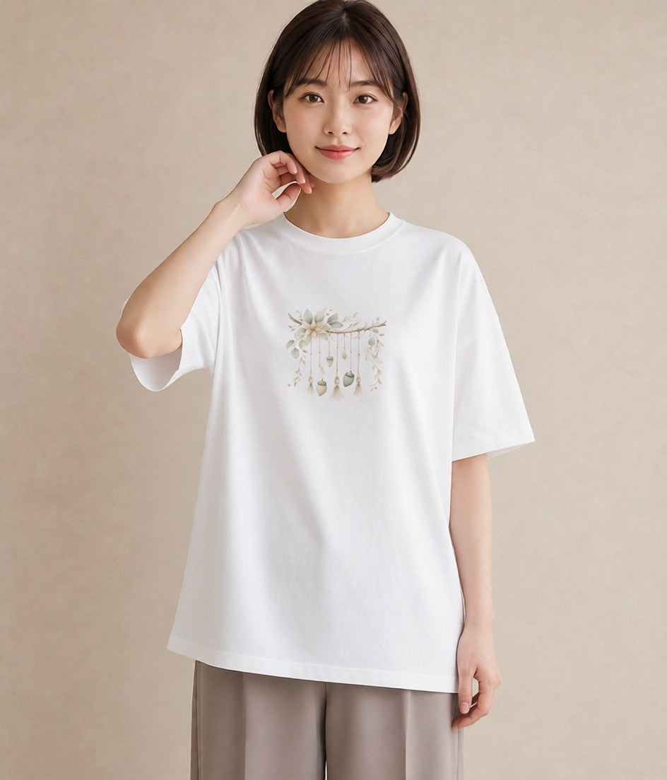 半袖Tシャツ レディース 洗濯物 風 ナチュラル アンティーク イラスト シンプル 母娘コーデ 自分用 白T