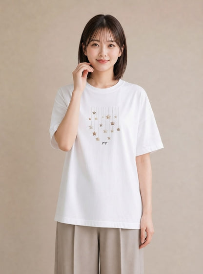 プリントTシャツ レディース スター 星空 宇宙 イラスト カジュアル 帰省 ラフ 白T