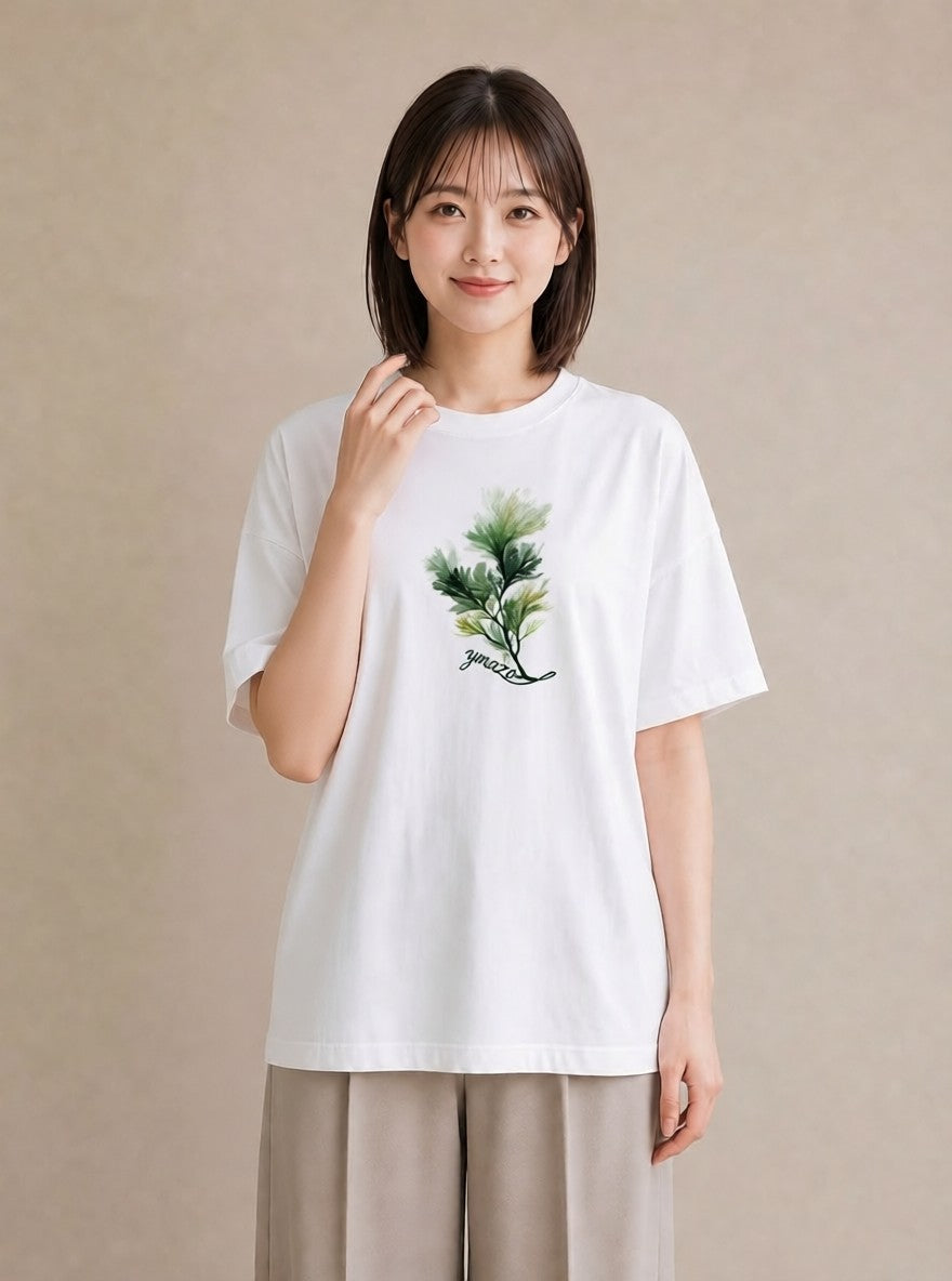 半袖Tシャツ レディース 芝生 植物 ボタニカル イラスト 普段使い カフェ巡り 女子会 白T