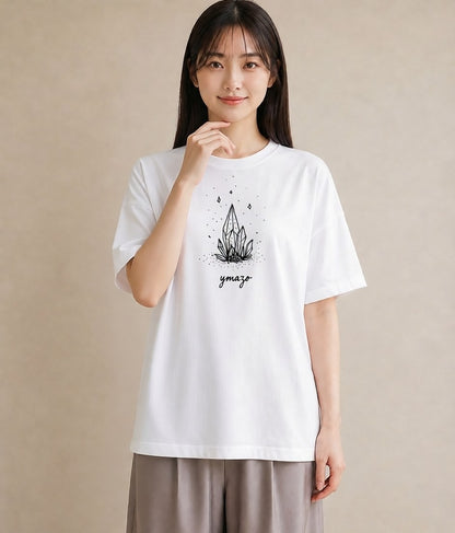 半袖Tシャツ レディース パールピアス アクセサリー ナチュラル アンティーク イラスト 北欧風 夏コーデ 通学 白T