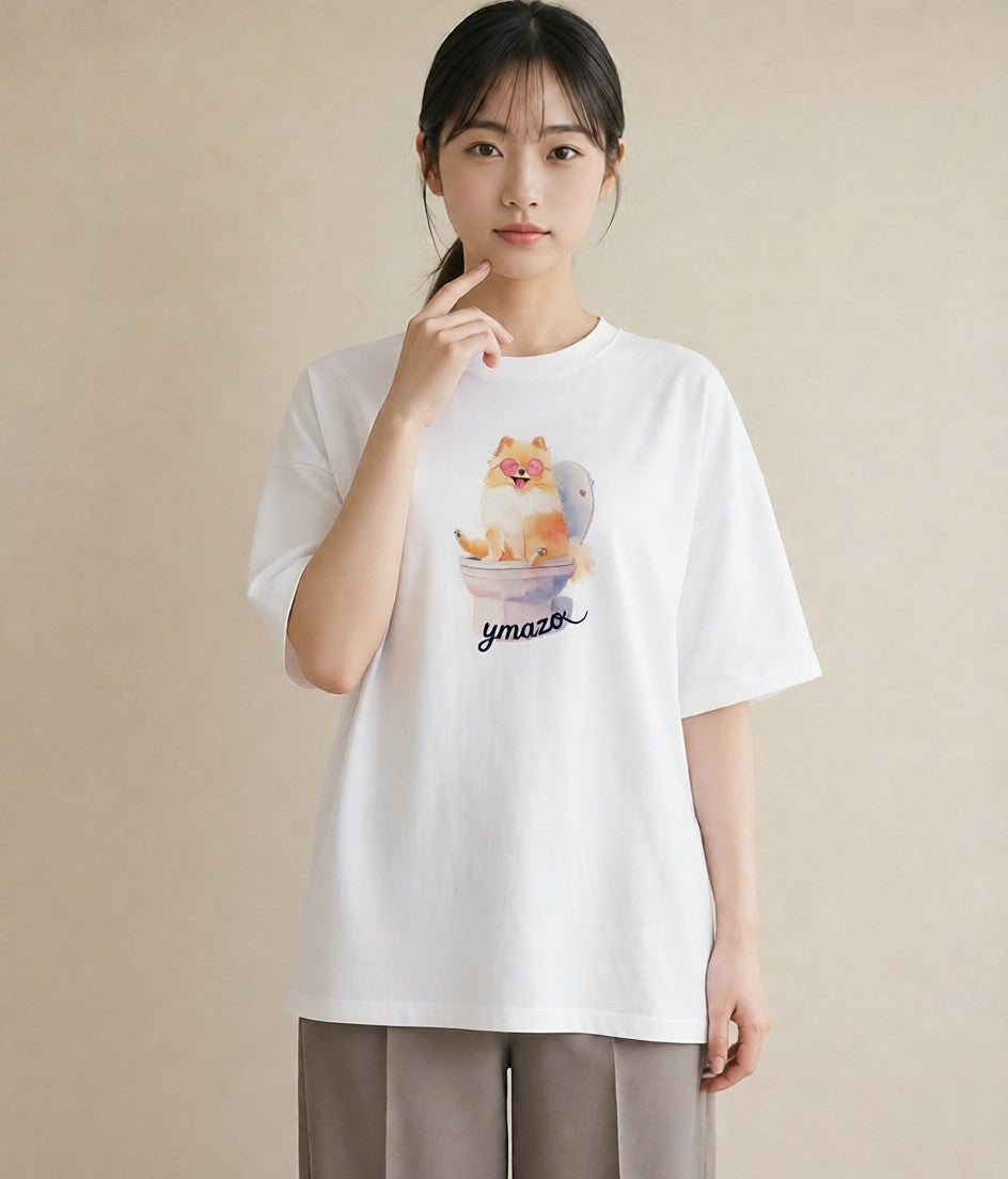 グラフィックTシャツ レディース ポメラニアン ポメ 犬 いぬ イラスト シック 送別ギフト 通勤 白T