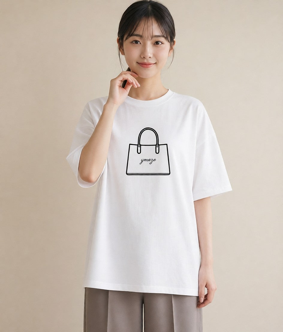 プリントTシャツ レディース パールピアス アクセサリー ナチュラル アンティーク イラスト ヴィンテージ風 ミセス 春コーデ 白T