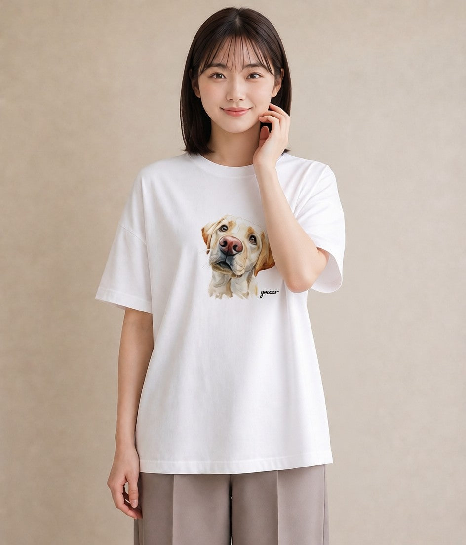 半袖Tシャツ レディース 愛犬 犬 いぬ イラスト アート風 買い物 夏コーデ 白T