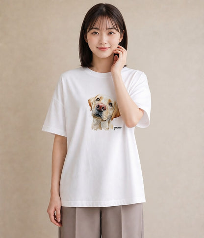 半袖Tシャツ レディース 愛犬 犬 いぬ イラスト アート風 買い物 夏コーデ 白T