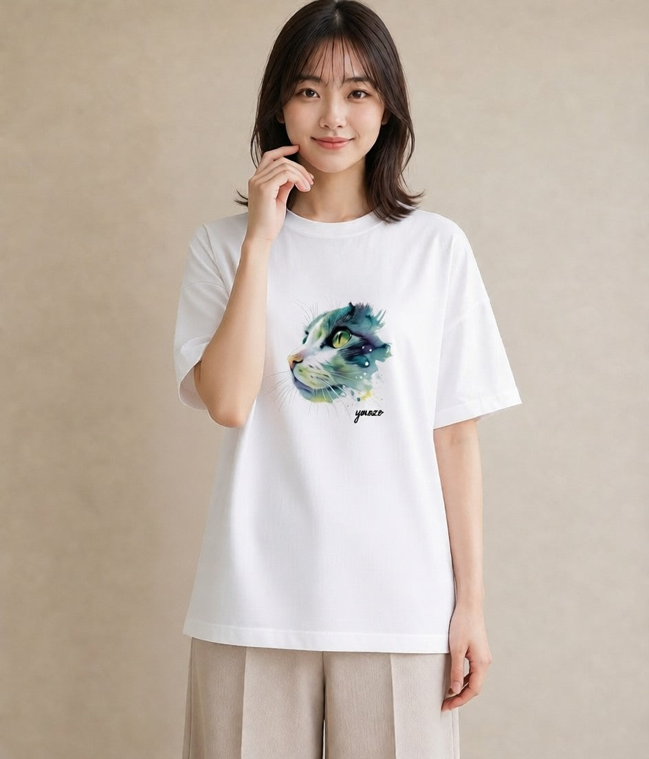 Tシャツ レディース ブリティッシュショートヘア 猫 ねこ イラスト 上品 社会人 女性 白T