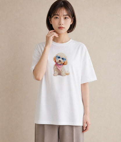Tシャツ レディース トイプードル プードル 犬 いぬ イラスト 普段使い 休日 ペアコーデ 白T
