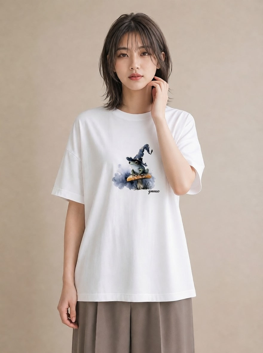 デザインTシャツ レディース アマガエル ペット 動物 イラスト ラフカジュアル 自分用 ルームウェア 白T
