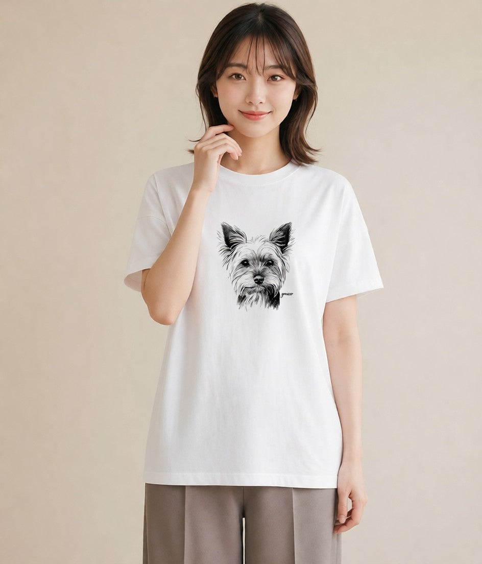 プリントTシャツ レディース ヨークシャーテリア 犬 いぬ イラスト ゆるかわ 誕生日プレゼント 綿100 白T
