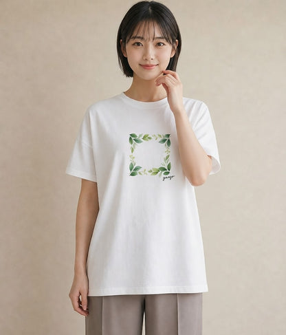 半袖Tシャツ レディース つる 植物 ボタニカル イラスト お洒落 女性 旅行用 白T