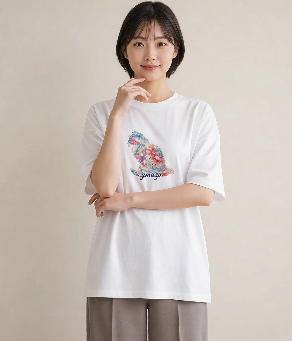 半袖Tシャツ レディース スフィンクス 猫 ねこ イラスト モード 在宅 公園 白T