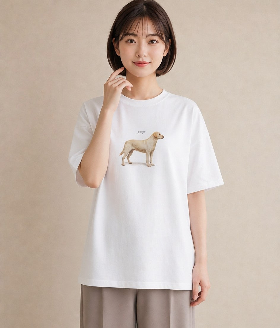 半袖Tシャツ レディース ラブラドールレトリバー 犬 いぬ イラスト シンプル 母の日 ビーチ 白T