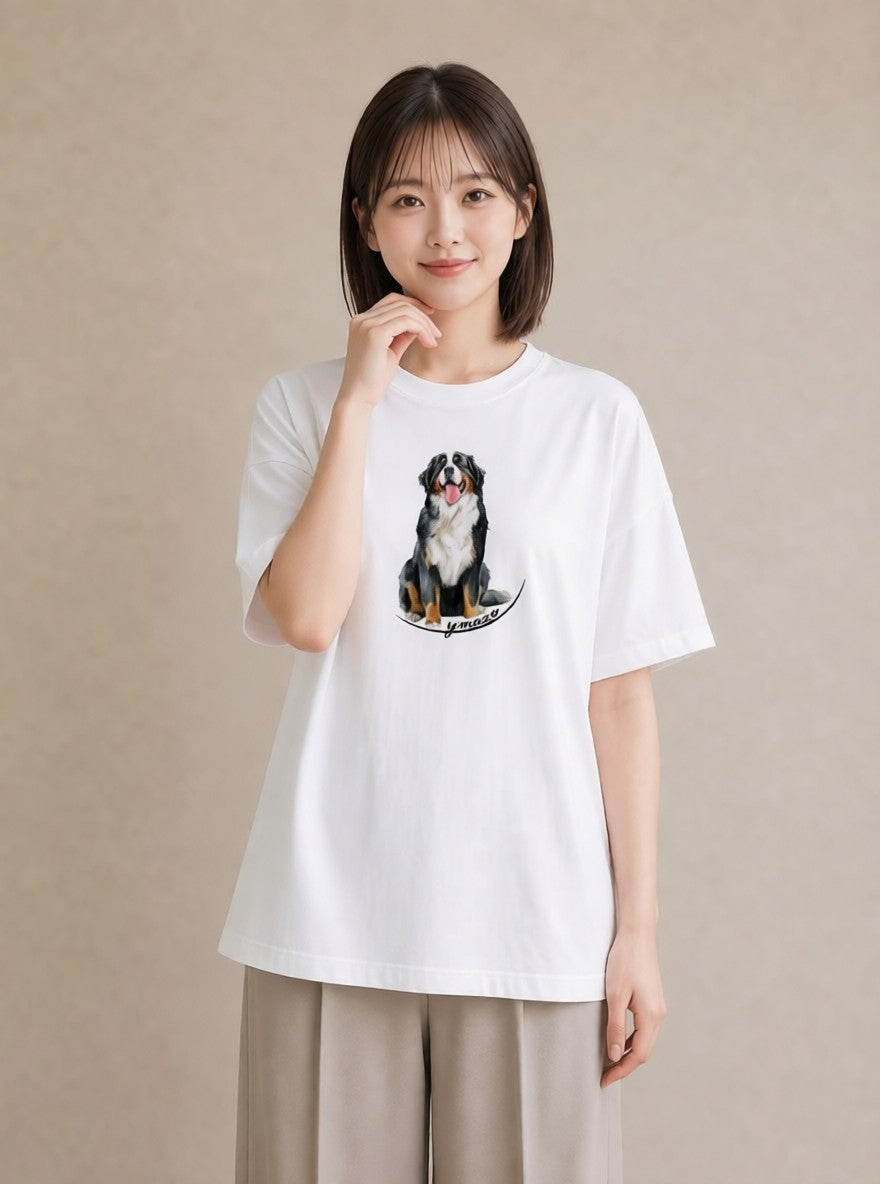 半袖Tシャツ レディース バーニーズマウンテンドッグ 犬 いぬ イラスト ゆるコーデ 週末コーデ 敬老の日 白T