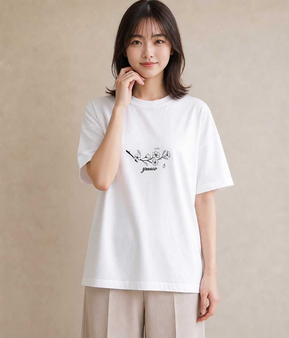 プリントTシャツ レディース さくら 桜 桜の枝 イラスト ナチュラル 通学 誕生日プレゼント 白T