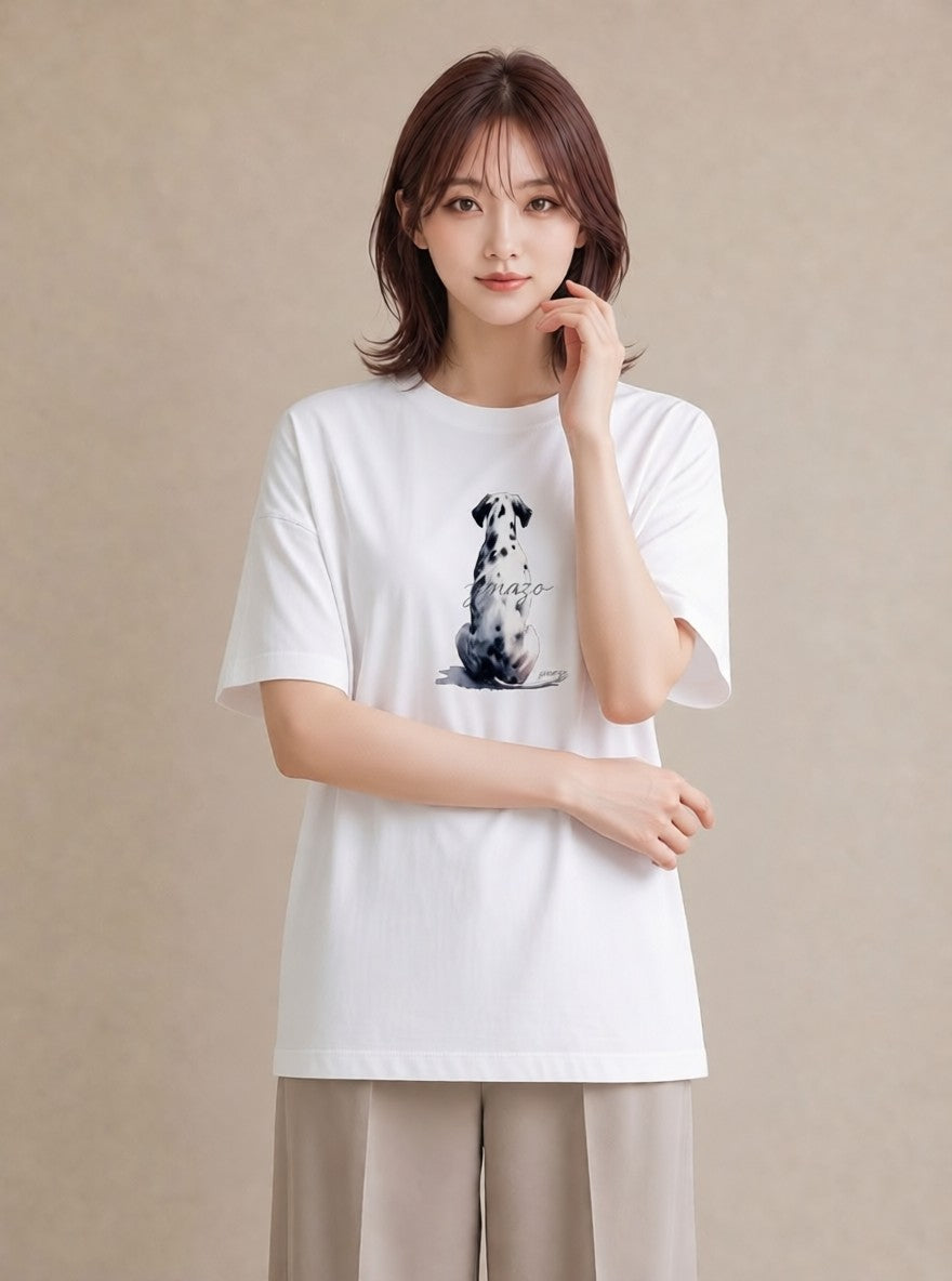 半袖Tシャツ レディース ダルメシアン 犬 いぬ イラスト ゆるコーデ 友達ギフト 部屋着 白T