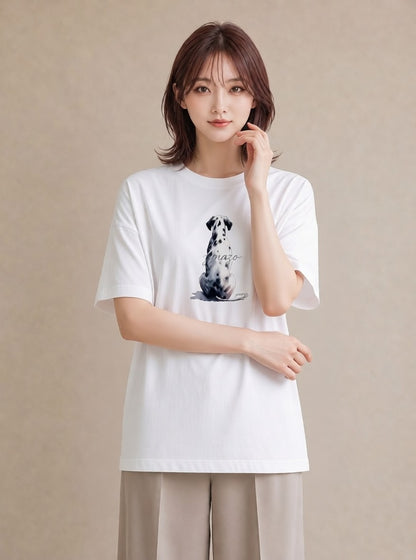 半袖Tシャツ レディース ダルメシアン 犬 いぬ イラスト ゆるコーデ 友達ギフト 部屋着 白T