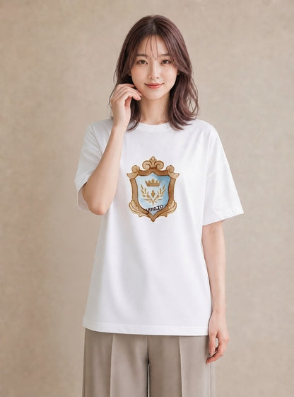 半袖Tシャツ レディース 手鏡 アンティーク レトロ ナチュラル イラスト 抜け感 おしゃれギフト 社会人 白T