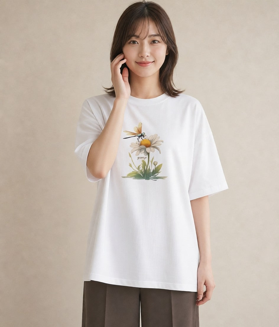 デザインTシャツ レディース とんぼ 昆虫 虫 イラスト きれいめ 公園 ママ 白T