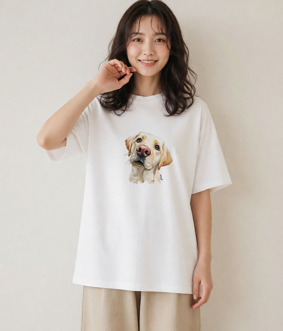半袖Tシャツ レディース ラブラドールレトリバー 犬 いぬ イラスト ガーリー 秋コーデ おしゃれギフト 白T