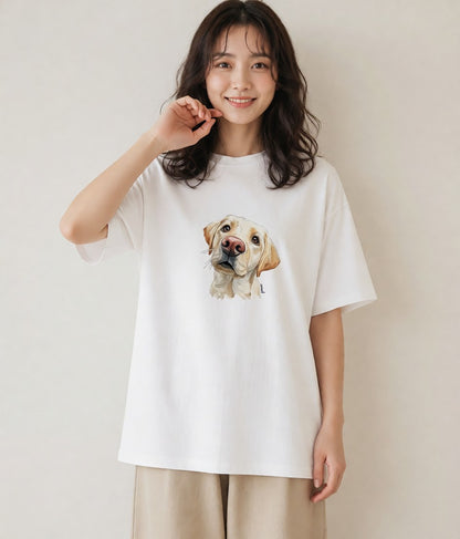 半袖Tシャツ レディース ラブラドールレトリバー 犬 いぬ イラスト ガーリー 秋コーデ おしゃれギフト 白T