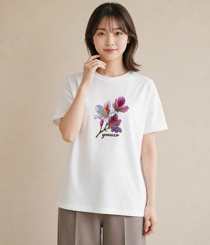 Tシャツ レディース 花 花柄 イラスト カジュアル 敬老の日 ホワイトデー 白T