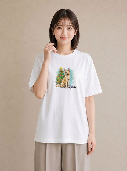 プリントTシャツ レディース ジャーマンシェパード 犬 いぬ イラスト ラフカジュアル お揃い 親子 白T