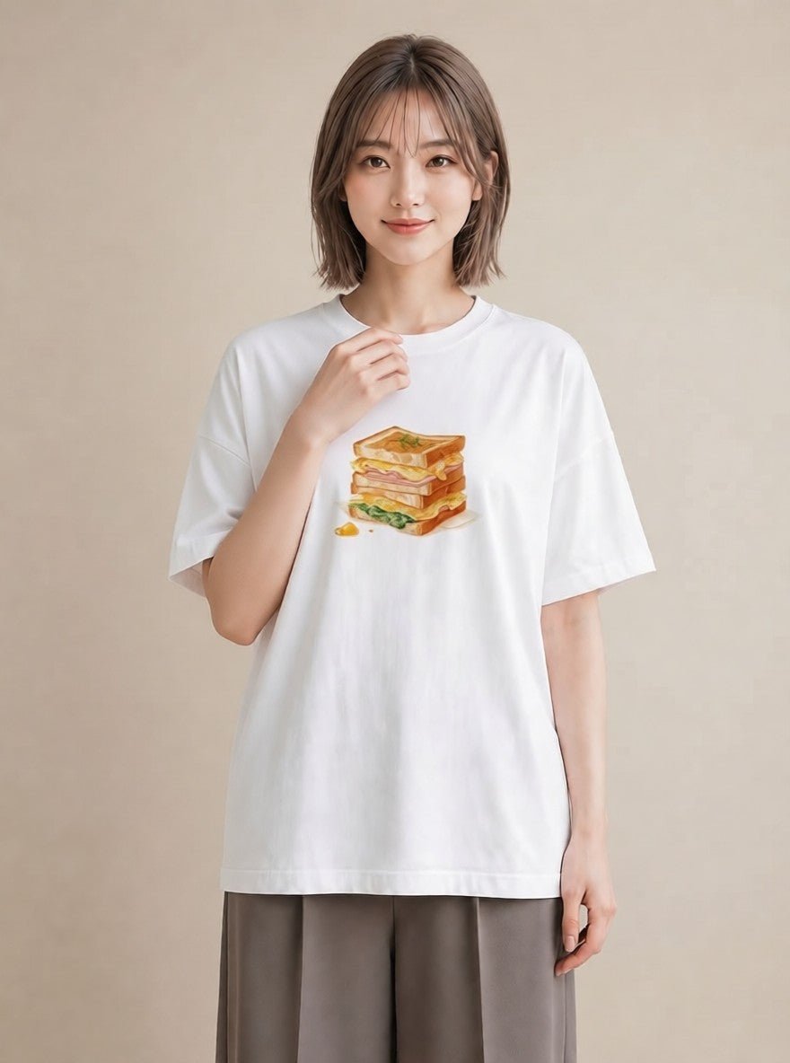 プリントTシャツ レディース たまご 食べ物 フード イラスト ユニーク 夏コーデ 通学 白T