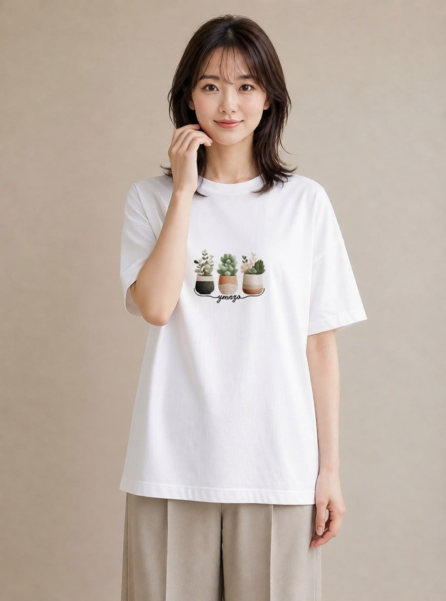 グラフィックTシャツ レディース 多肉植物 植物 ボタニカル イラスト ラフ 帰省 白T