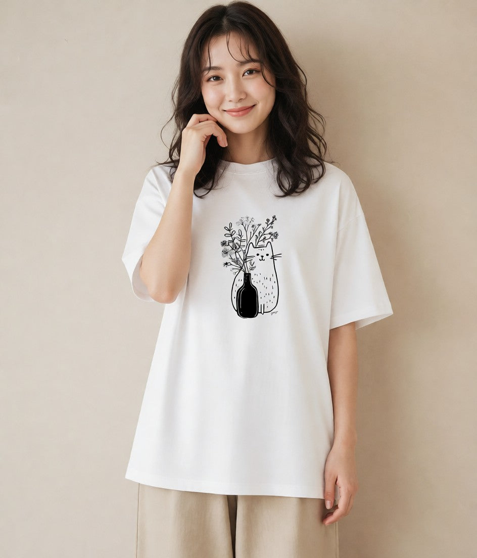 プリントTシャツ レディース 猫 ねこ ネコ イラスト 淡色 ギフト 母の日 白T