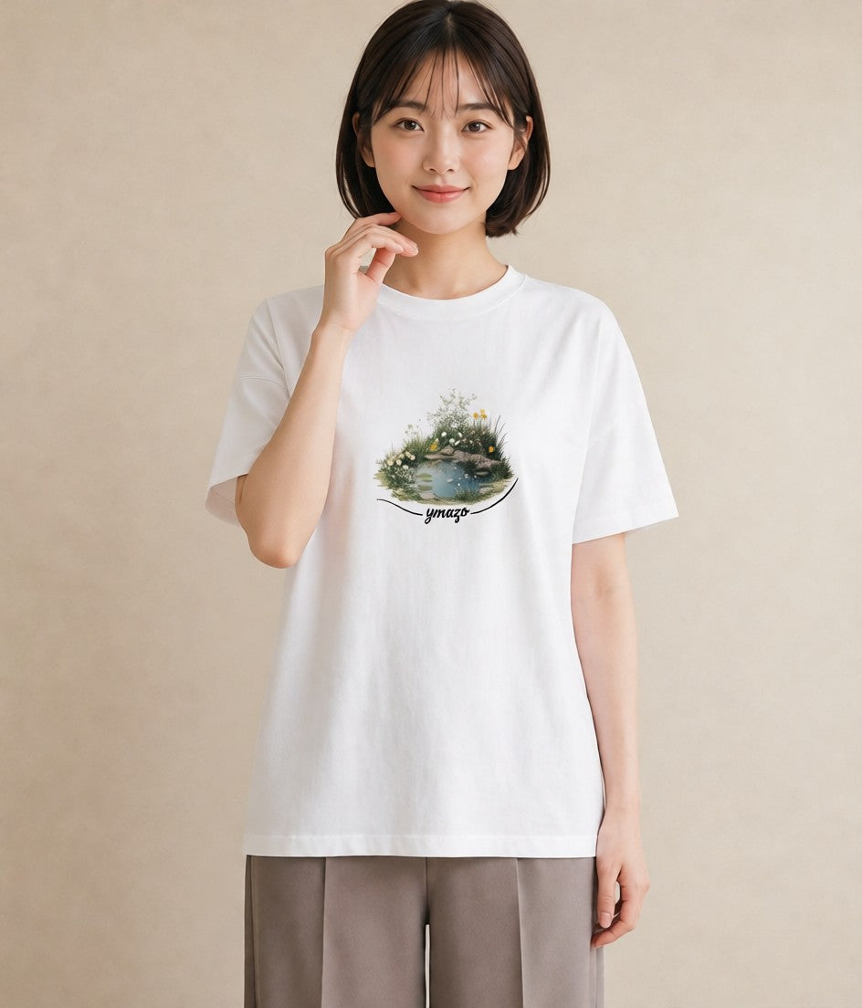 グラフィックTシャツ レディース 桟橋 水辺 波止場 ナチュラル アンティーク イラスト 線画 友達ギフト 部屋着 白T