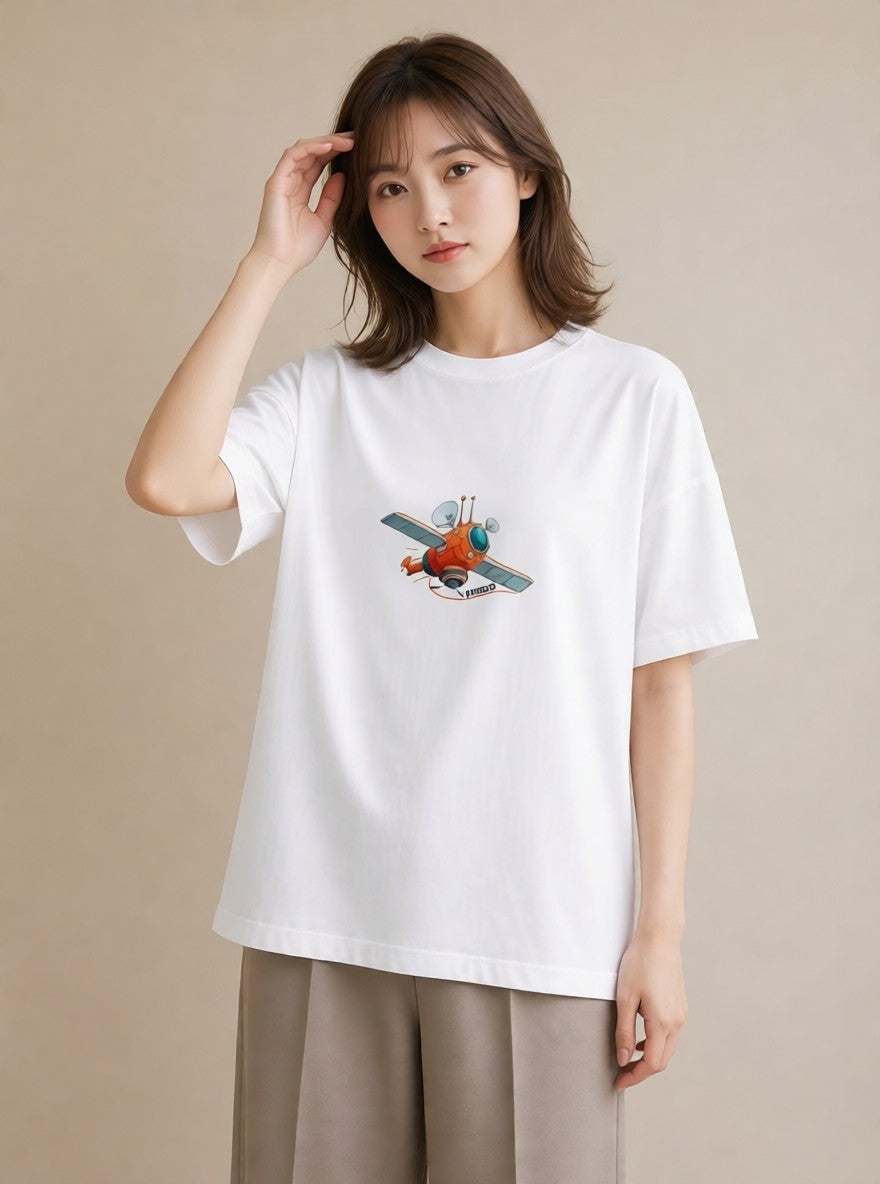 Tシャツ レディース ロケット 星空 宇宙 イラスト ミニマル 買い物 夏コーデ 白T