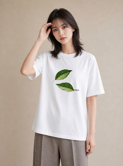 半袖Tシャツ レディース 新緑 植物 ボタニカル イラスト ポップ お揃い 親子 白T