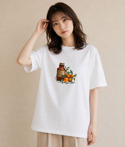 グラフィックTシャツ レディース みかん 食べ物 フード イラスト レトロ 旅行用 海 白T