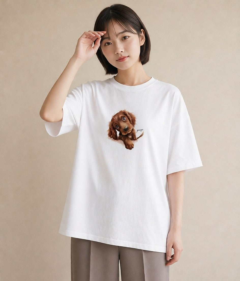 Tシャツ レディース わんこ 犬 いぬ イラスト 淡色 お出かけ 普段着 白T