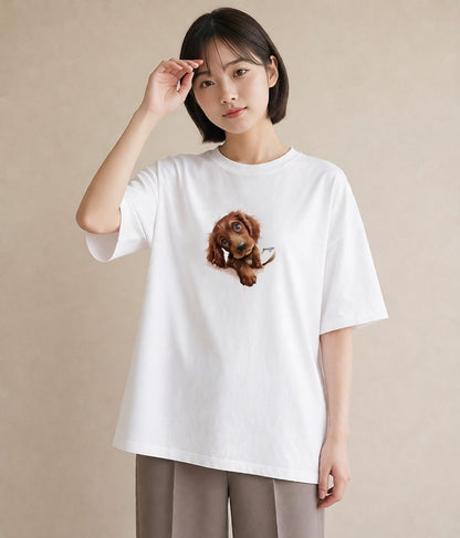 Tシャツ レディース わんこ 犬 いぬ イラスト 淡色 お出かけ 普段着 白T