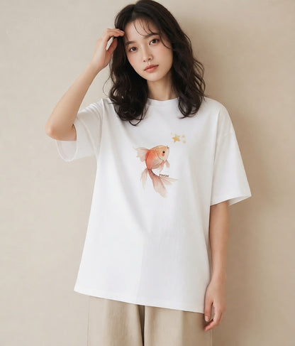 半袖Tシャツ レディース 流れ星 星空 宇宙 イラスト 水彩風 20代 カジュアルコーデ 白T