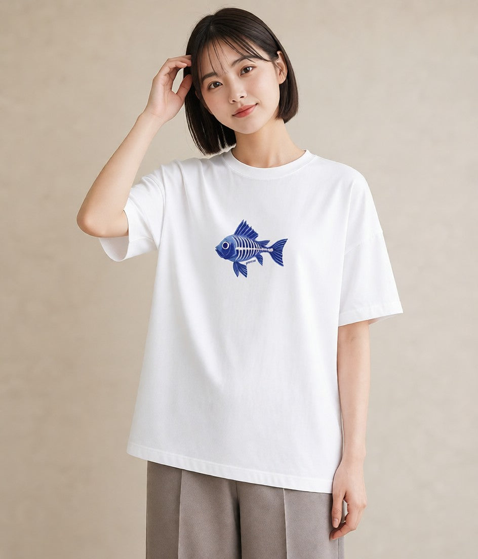 Tシャツ レディース 熱帯魚 ペット 動物 イラスト きれいめカジュアル 綿100 デート 白T