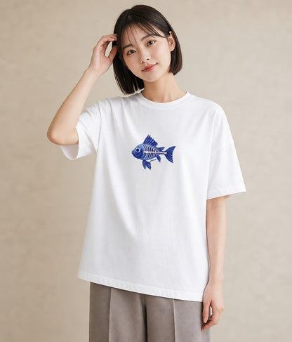 Tシャツ レディース 熱帯魚 ペット 動物 イラスト きれいめカジュアル 綿100 デート 白T