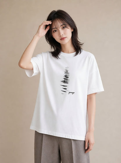 半袖Tシャツ レディース 雨上がりの小道 雨上がり 小道 ナチュラル アンティーク イラスト ニュアンス カフェ巡り 女子会 白T