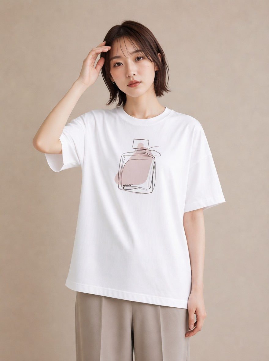 Tシャツ レディース ガラス瓶 小枝 ボタニカル ナチュラル アンティーク イラスト 休日 ペアコーデ 白T
