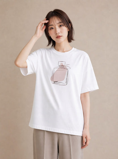Tシャツ レディース ガラス瓶 小枝 ボタニカル ナチュラル アンティーク イラスト 休日 ペアコーデ 白T