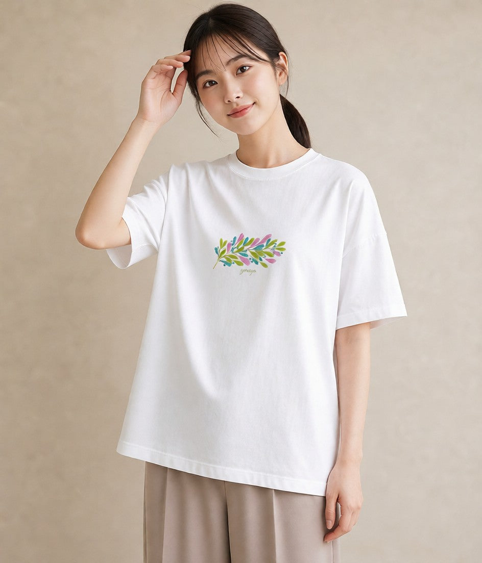 グラフィックTシャツ レディース シダ 植物 ボタニカル イラスト 個性的 デート 帰省 白T