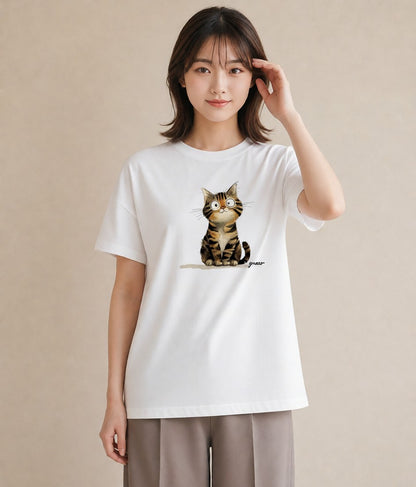 グラフィックTシャツ レディース ニャンコ 猫 ねこ イラスト ニュアンス 母の日 ビーチ 白T